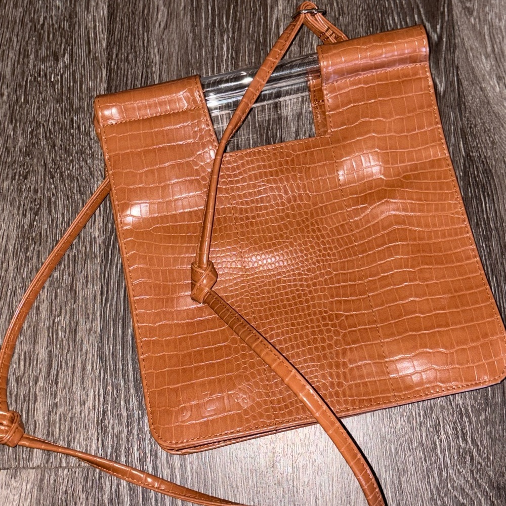 BEIS Tan Croc-Embossed Crossbody Bag